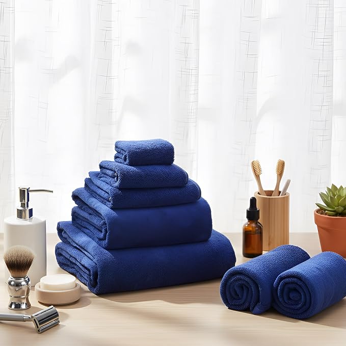 Mixweer 24 Piece Microfiber Absorbent Towel Set: 2 Oversized Bath Sheets, 4 Bath Towels, 6 Hand, 8 Washcloths, 4 Fingertip for Bathroom Spa Gym Camping Beach (Navy Blue) - Image 3