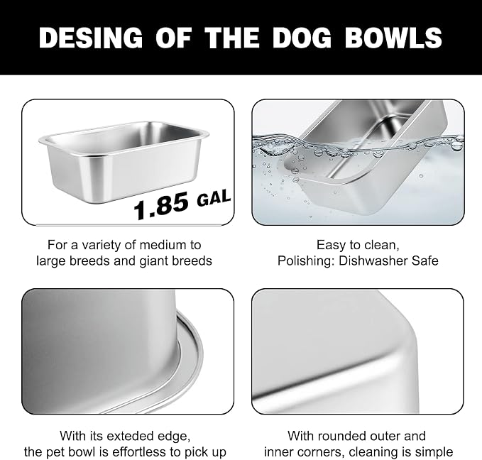 Metal Elevated Dog Bowls – 3 Adjustable Heights (9.2"-12") with 1.85GAL Stainless Bowl, Elevated Dog Bowls Medium/Large Breed, Elevated Dog Water Bowl, Neck & Joint Protection - Image 4