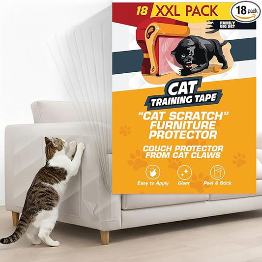 18 Pack Cat Scratch Furniture Protector Tape Sheets – Double-Sided Sticky Training (8 XL, 8 Large, 2 Medium) – Anti-Scratch Couch & Sofa Guard – Clear – Not for Leather, Velvet, Microfiber by PantherArmor