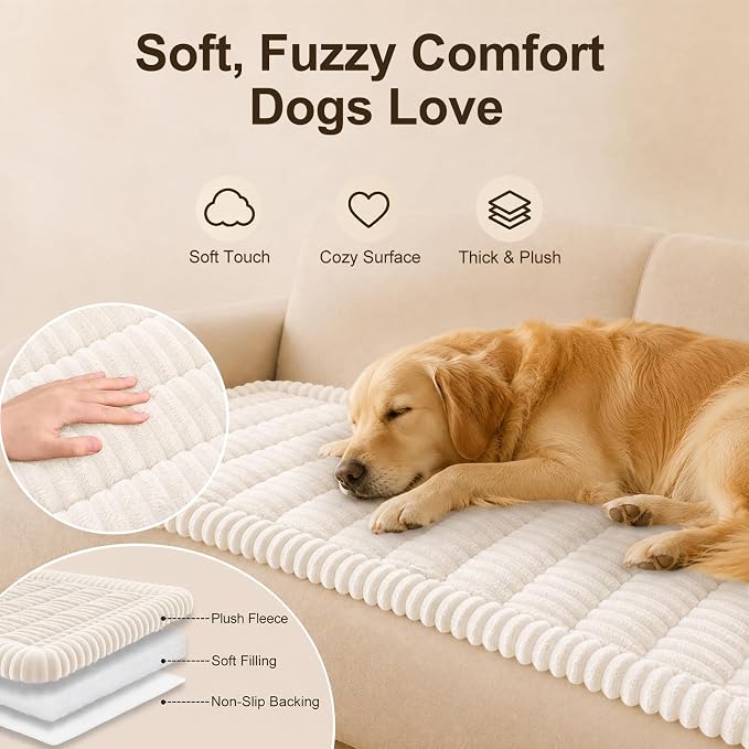 decorUhome Couch Cover for Dogs, Non Slip Fuzzy Thick Pet Sofa Protector | Pet Friendly, Soft Plush Fabric, Couch Covers for Sofa, Machine Washable, Fits 2-Cushion Sofa/Loveseat, White, 27.6" x 59" - Image 2