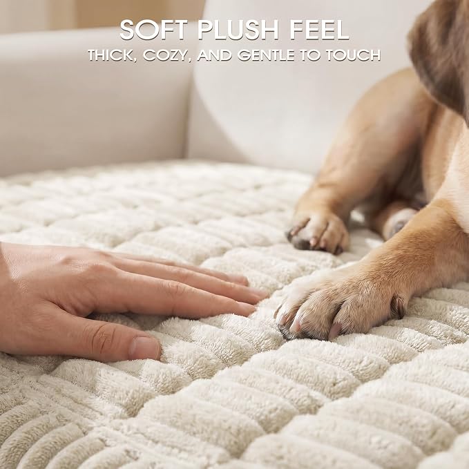 Non-Slip Washable Couch Cover for Dogs, Soft Thick Ribbed Flannel | 27.6"x82.7", Cream, 0.8" Thick, Rubber Dot Backing, Pet-Friendly Protector for Sofa, Floor, Window Bench, Car Seat or Camping - Image 4