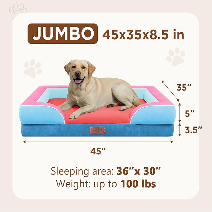 Comfort Expression Orthopedic Dog Bed for Extra Large Dogs with Bolster | Waterproof Dog Couch Bed with Washable Cover & Non-Slip Bottom, Supportive Egg Crate Foam XL Pet Bed, 45x35 Inch - Image 8