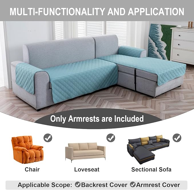 Genina Sofa Armrest Cover, Anti-Slip Armchair Slipcovers for Dogs Cats Pet, Water Resistant Couch Arm Cover for Backrest Recliner Loveseat, L Shaped Sofa, 23.6 x 27.5 Inches（2 Pieces） - Image 5