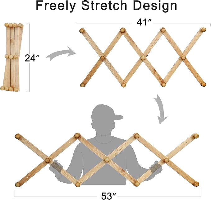 SKOLOO Hat Rack for Wall with 11 Hooks, 24 inch Solid Wooden, Modern, Huge Coat Rack Wall Mount for Coats, Hats, Bags, Cowboy Caps, Baseball Caps, Dark Walnut Color - Image 2