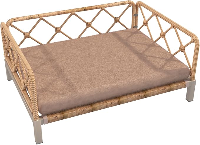 Elevated Waterproof Dog Beds with Egg Crate Foam Support Pet Bed, Outdoor Dog Sofa Bed PE Wicker Orthopedic Pet Couch Bed with Washable Removable Cushion for Medium, Small Dogs, Brown - Image 8