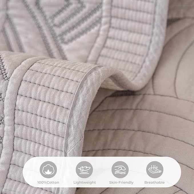 vctops Solid Color Cotton Quilted Sofa Couch Cover Weave Pattern Soft Sectional Couch Covers Embroidery Non-Slip Sofa Slipcover for Dogs, Children, Pets Furniture Protector (Light Grey,28"x94") - Image 4