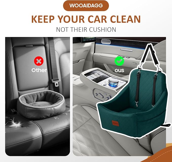 WOOAIDAGG Dog Car Seat for Medium Dogs, Pet Travel Bed with Seat Belt Channel, Fully Detachable and Washable, 3 Straps Easy to Install (Green) - Image 6