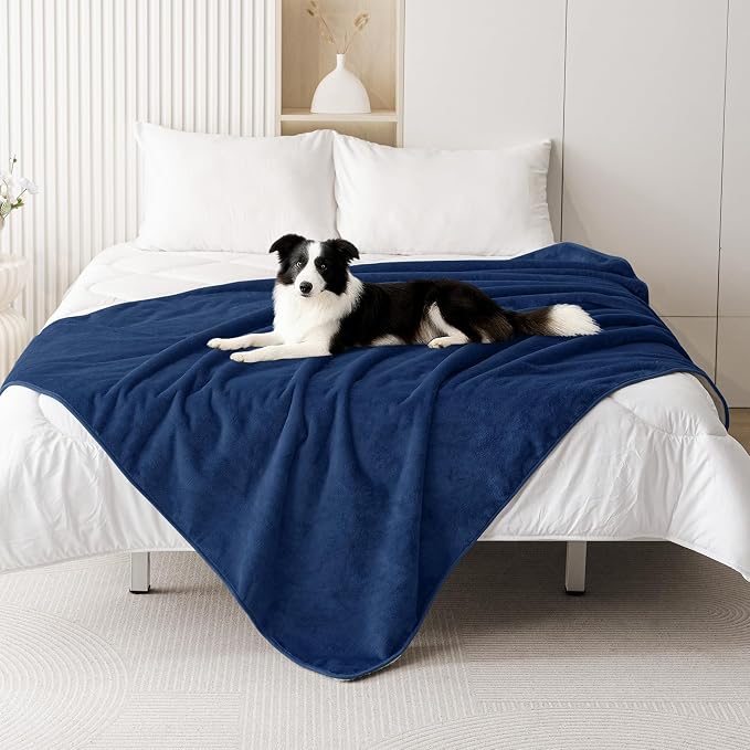 Smiry Waterproof Dog Bed Blanket, Leakproof Pet Throw Blanket for Bed Couch Sofa, Reversible Sherpa Fleece Furniture Protector Cover for Small Medium Large Dogs Cats (Navy Blue, 60x80 inches) by Smiry