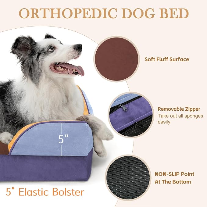 Comfort Expression Orthopedic Dog Bed for Extra Large Dogs with Bolster | Waterproof Dog Couch Bed with Washable Cover & Non-Slip Bottom, Supportive Egg Crate Foam XL Pet Bed, 42x30 Inch - Image 6