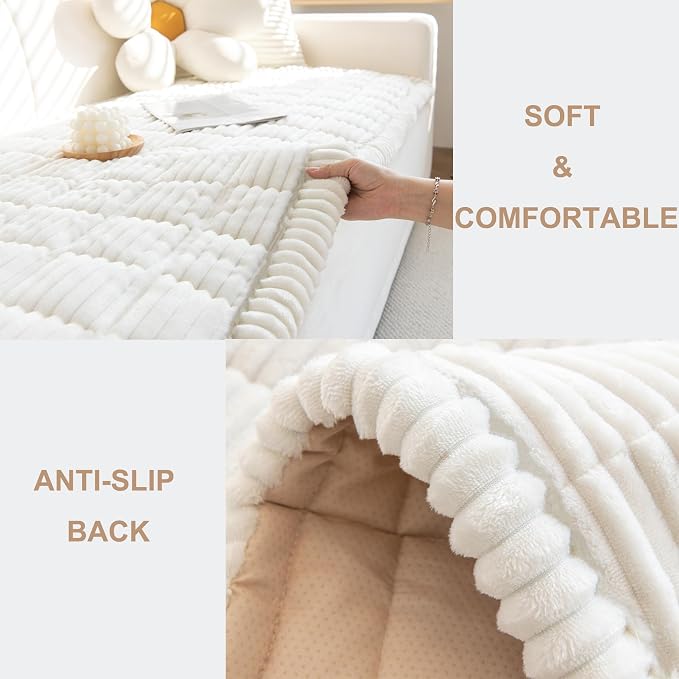 Mivnue Pet Couch Cover, Couch Covers for Dogs, Washable Dog Sofa Covers Couch Protector, Fuzzy Non Slip Couch Slipcover Pet Friendly (White, 27.6" x 59.1") - Image 3