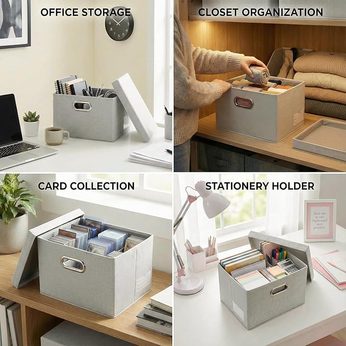 PRANDOM Storage Bins with Lids [3-Pack] Linen Fabric Foldable Storage Boxes Organizer Containers Baskets Cube with Cover for Bedroom Closet Office Beige（11.4X8.6X6.7 - Image 7