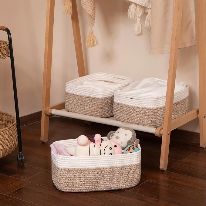 OIASKET Storage Baskets for Organizing 3 Pack, Woven Baskets for Shelves, Closet Organizer Bins Empty Gift Basket Toy Storage for Toys, Books, Towels, Clothes, 15"x11.42"x6.7", Yellow - Image 7
