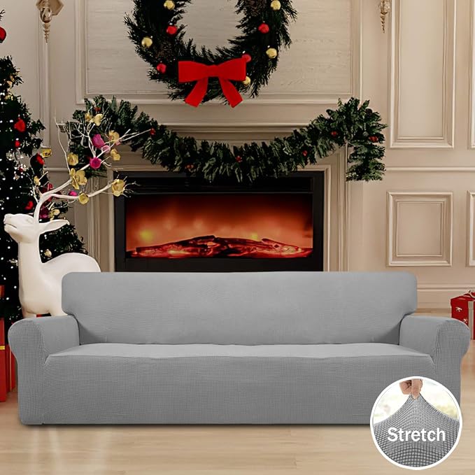 Easy-Going Stretch 4 Seater Oversized Sofa Couch Cover Light Gray | 1-Piece Extra X-large Sofa Cover Furniture Protector Couch Soft with Bottom for Kids, Spandex Jacquard - Image 2