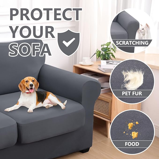 hyha Stretch Couch Covers, Sofa Cover for 3 Cushion Couch Pet Friendly | Floral Pattern, Printed, 4 Pieces, 3 Separate Cushion Sofa, Durable Anti-slip Washable Protector with Elastic Bottom for Dogs - Image 5