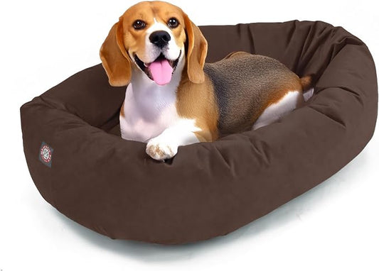 Majestic Pet 32 Inch Suede Calming Dog Bed Washable – Cozy Soft Round Dog Bed w/Spine Support for Dogs to Rest Head - Fluffy Donut Dog Bed 32x23x7 (Inch) - Round Pet Bed Medium – Chocolate (2025) by MajesticPet