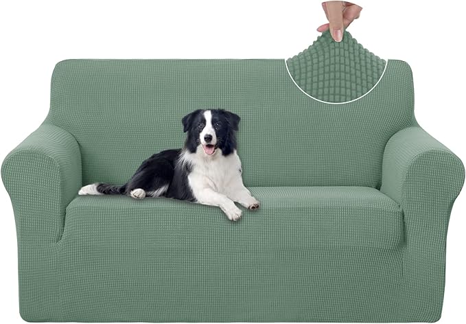 U-NICE HOME Loveseat Cover Stretch Couch Cover Sofa Slipcover, Cyan | 2 Cushion Sofa, 1-Piece Sofa cover, Washable, Pet friendly, Furniture protector, Polyester Spandex Jacquard fabric by U-NICEHOME