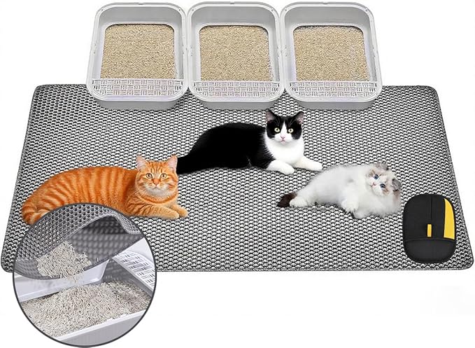 Large Cat Litter Mat, 46x32 Inches Extra Large Double Layer Honeycomb Cat Litter Trapping Mat, Non Slip Waterproof Urine Proof Mat, Scratch Resistant Durable Litter Rug by FURLINGDAPetSupplies