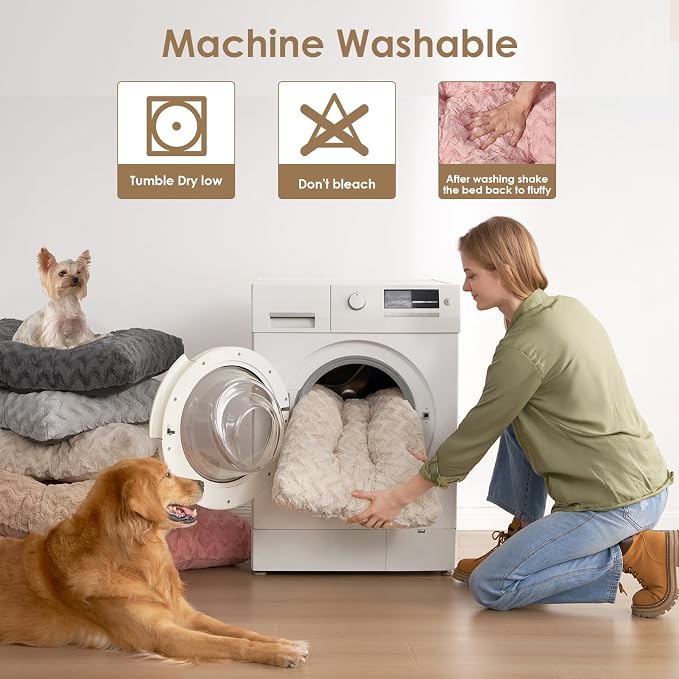 EHEYCIGA XXL Washable Dog Bed for Crate 47x29 Inch, Kennel Pad for Extra Large Dogs Up to 100 lbs, Plush and Comfy Pet Sleeping Mat, Beige - Image 3
