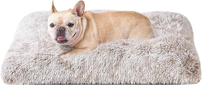 EHEYCIGA Fluffy Dog Crate Bed for Medium Dogs, Plush Crate Pad, Brown | Calming Anti Anxiety Medium Dog Bed, Washable Soft Warm Faux Fur Crate Mat with Non-Slip Bottom by EHEYCIGA