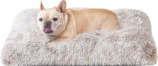 EHEYCIGA Fluffy Dog Crate Bed for Medium Dogs, Plush Crate Pad, Brown | Calming Anti Anxiety Medium Dog Bed, Washable Soft Warm Faux Fur Crate Mat with Non-Slip Bottom by EHEYCIGA