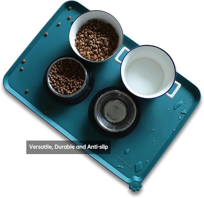 Hoki Found Large Silicone Pet Food Mats Tray - Non Slip Pet Dog Cat Bowl Mats Placemat - Dog Pet Cat Feeding Mat - Waterproof Dog Cat Food Mats -Pet Water Mats for Carpet - Sicilian Ocean - Image 4