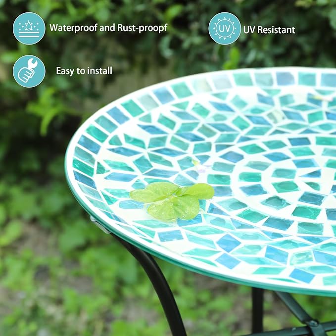 MUMTOP Mosaic Glass Bird Baths with Metal Stand for Garden Birdfeeder Decor | 14 Inch Width 19.68 Inch Height Outdoor Garden Bird Bath Bowl, Unique Glass Birdbaths Bird Feeder for Yard Decor - Image 2