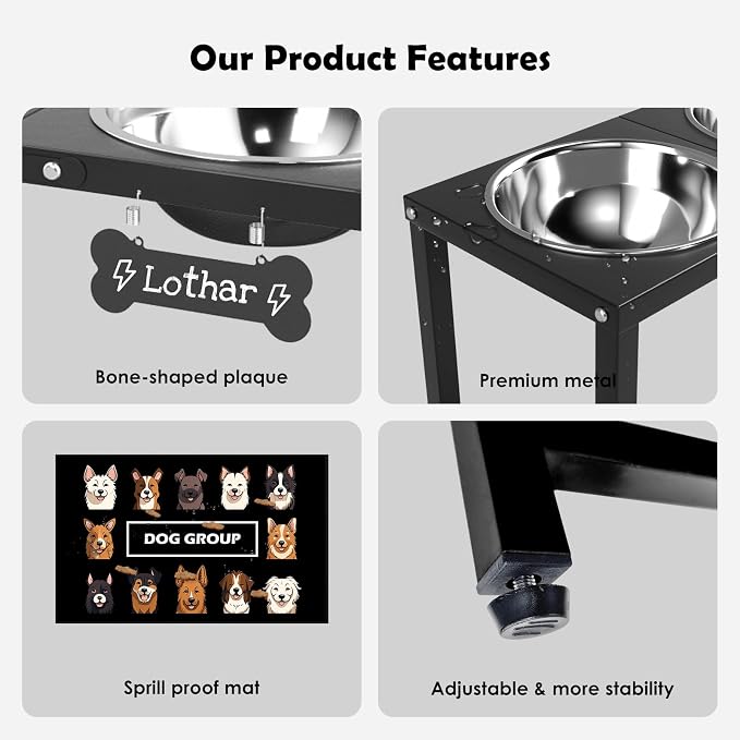 ADENGL Elevated Dog Bowls for Large Extral Large Breed, Raised Bowl Stand with 2 Stainless Steel Bowls (101oz) and Spill-Proof Mat, 17" Tall Dog Feeder for Extra Large Breeds - Image 5