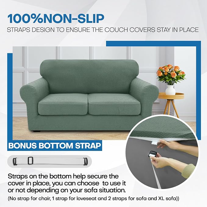 XINEAGE New 4 Pieces Extra Large Couch Covers for 3 Cushion Sofa Super Stretch Sofa Cover for 3 Large Seat Cushion Universal Slip Cover for Living Room (Pea Green), 91"-110"(3 Cushions) - Image 7