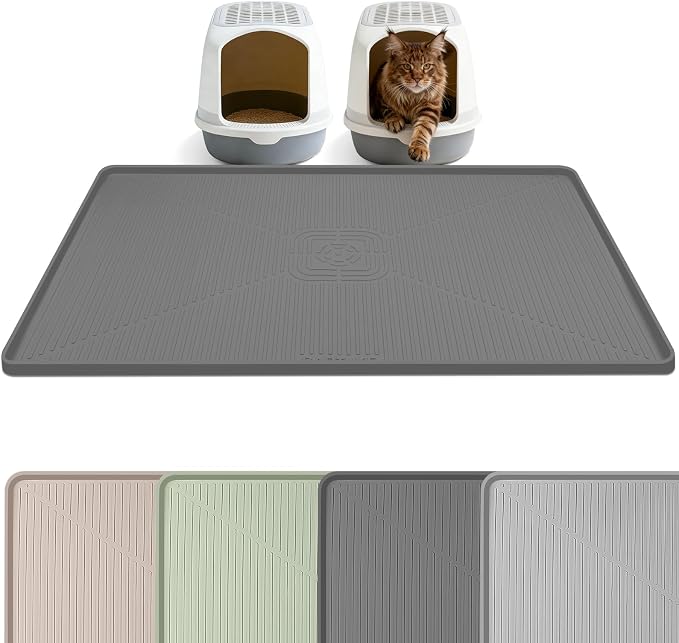 Silicone Cat Litter Mat 45" x 30" Cat Mat for Litter Box, Dark Grey | Extra Large Cat Litter Trapping Mat for Floor, Waterproof, Non-Slip Kitty Litter Box Mat with Raised Edge, Easy to Clean by Bartuke