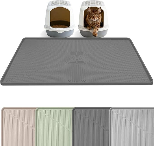 Silicone Cat Litter Mat 45" x 30" Cat Mat for Litter Box, Dark Grey | Extra Large Cat Litter Trapping Mat for Floor, Waterproof, Non-Slip Kitty Litter Box Mat with Raised Edge, Easy to Clean by Bartuke