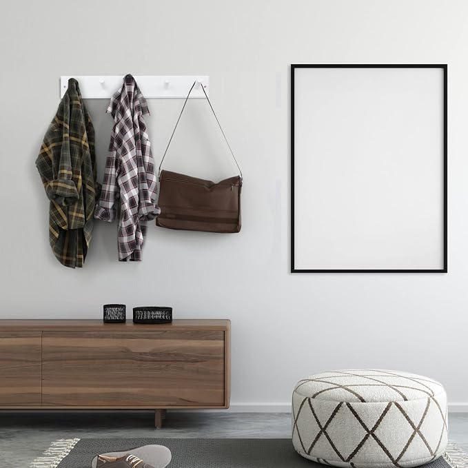 Wooden Coat Rack 2Pcs, 16'' Hole to Hole Wooden Wall-Mounted Coat Hooks, 5 Pegs Bamboo Wall Hooks for Hanging Towels, Hats, Robes, Clothes, Keys, White - Image 4