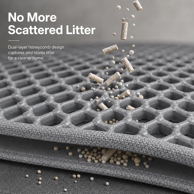 Cat Litter Box Mat Double Layer Trapping Mat Easy-Clean Waterproof Urine Proof(Gray 30x22in) - Image 3