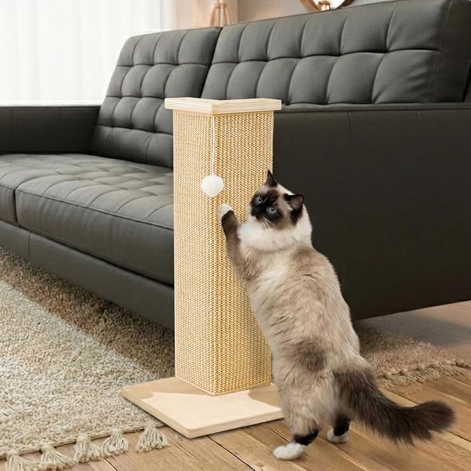 PETKARAY Couch Corner Cat Scratcher, 22'' Corner Scratching Post Cat Wall Scratcher, Sisal Scratch Pad for Sofa, Wall Furniture Protector with Toy Ball by PETKARAY