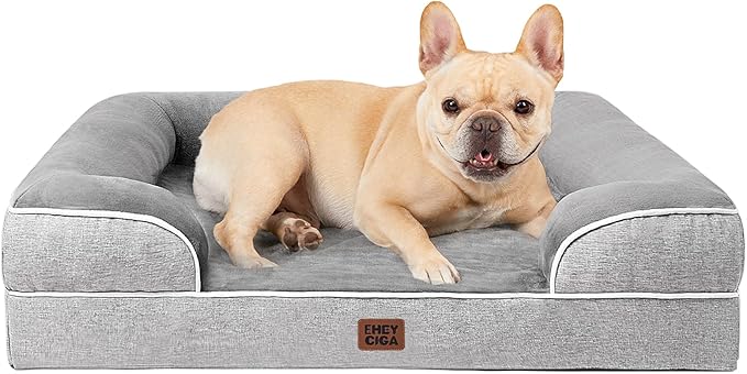EHEYCIGA Orthopedic Dog Bed Medium Size Dog, Waterproof Washable Pet Beds | Non-Slip Bottom and Egg-Crate Memory Foam Dog Couch Bed with Washable Removable Cover, Grey by EHEYCIGA