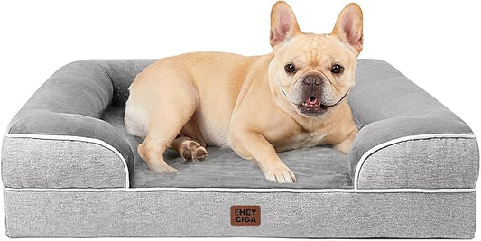 EHEYCIGA Orthopedic Dog Bed Medium Size Dog, Waterproof Washable Pet Beds | Non-Slip Bottom and Egg-Crate Memory Foam Dog Couch Bed with Washable Removable Cover, Grey by EHEYCIGA