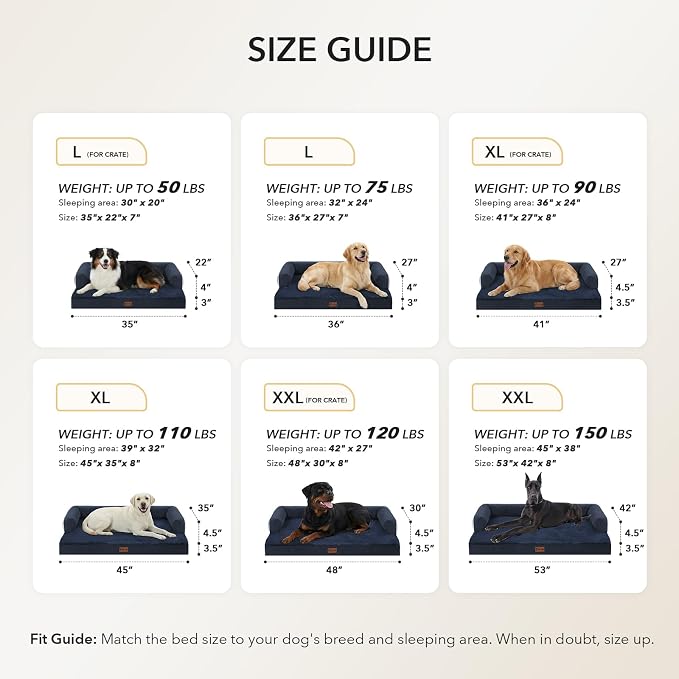 Orthopedic Dog Bed for Extra Large Dogs, 45x35in, Navy Blue | Orthopedic Foam Relieves Joint Pressure, Bolsters Supports Head And Neck, Washable Cover, Non-Slip Bottom - Image 5