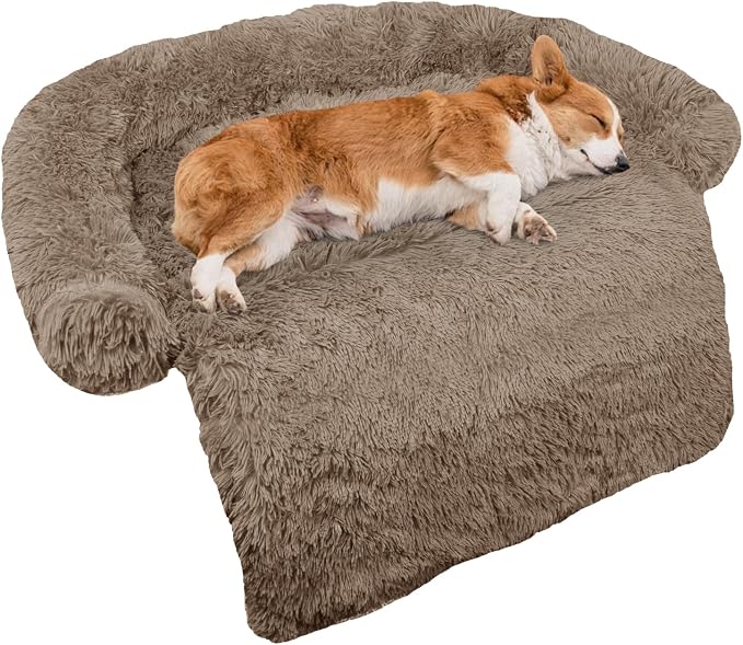 Calming Dog Bed Fluffy Plush Dog Mat for Furniture Protector with Removable Washable Cover for Large Medium Small Dogs and Cats (Medium(41x37x6), Camel) by GGIB