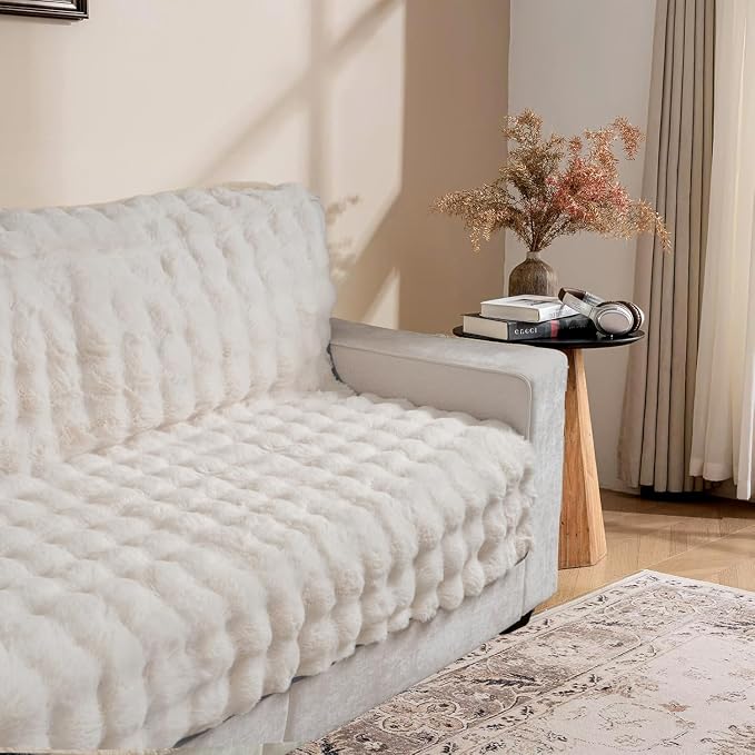 Dogs/Cats Bed Mats, Dog Pad Washable Removable Couch Cover with Anti-Slip Back, Plush Long Fur Mat, Perfect for Small, Medium and Large Dogs.(White-Bubble, 52"x82") by SNUGGLESINTO