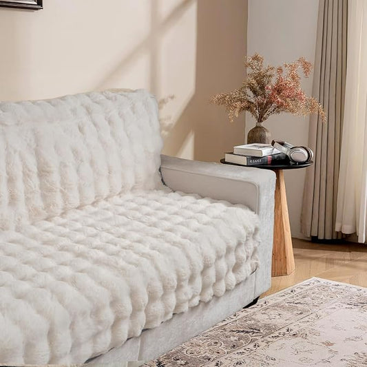 Dogs/Cats Bed Mats, Dog Pad Washable Removable Couch Cover with Anti-Slip Back, Plush Long Fur Mat, Perfect for Small, Medium and Large Dogs.(White-Bubble, 52"x82") by SNUGGLESINTO