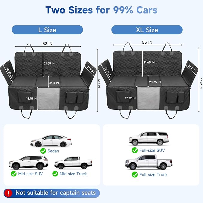 Dog Car Seat Cover Waterproof Vegan Leather, Scratchproof, Hard Bottom Back Seat Extender for Dogs, Non Slip Back Seat Protector with Mesh Window, Easy to Clean Fit Full Size Trucks, Black - Image 9