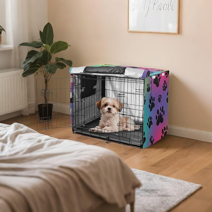Dog Crate Cover Kennel Cover for Dog Cages Breathable for Wire Cage Indoor Outdoor Gradient Paw Prints and Trails - Image 7
