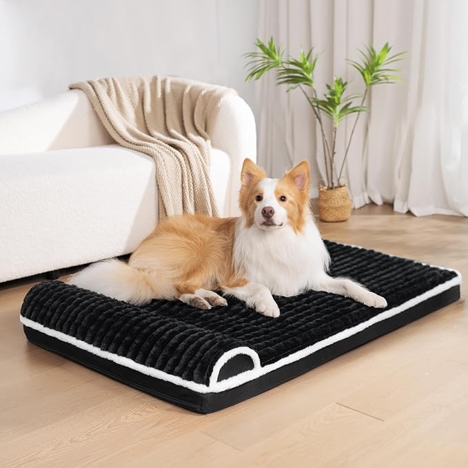 Orthopedic Medium Dog Bed Pillow Pet Sofa Bed 30''X20'' Black | Egg-Crate Foam Pet Couch Medium Size Dog, Waterproof Removable Washable Cover,Furry Puppy Crate Mat With Nonskid Bottom - Image 2