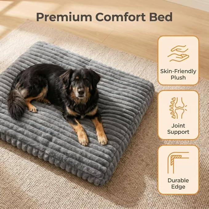 Dog Beds for Medium Small Dogs, Orthopedic High Density Egg Crate Foam Pet Bed with Waterproof Liner, Washable Ribbed Plush Dog Crate Pad with Durable Edges, M (29.1"x19.7"), Gray - Image 3