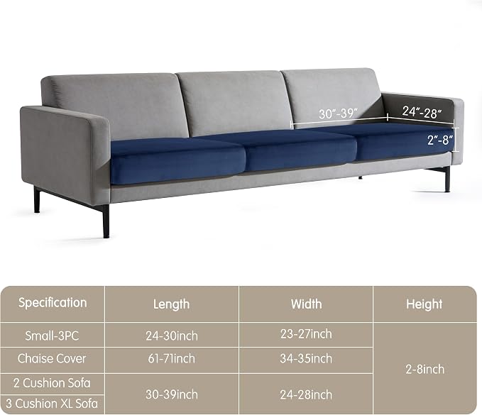 Hokway Velvet Couch Cushion Covers Water Resistant Seat Covers Stretch Sofa Cushion Protector(3 Cushion XL-Sofa, Navy) - Image 8