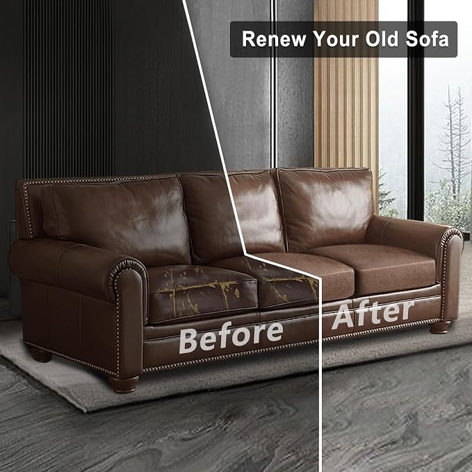 ANARACHON Leather Look Couch Cushion Covers Sofa Seat Slipcovers Sets Couches Furniture Protector for Sectional Armchair Loveseat Pets Kids Stretch Spandex Fabric (3 Cushion Sofa, Brown) - Image 7