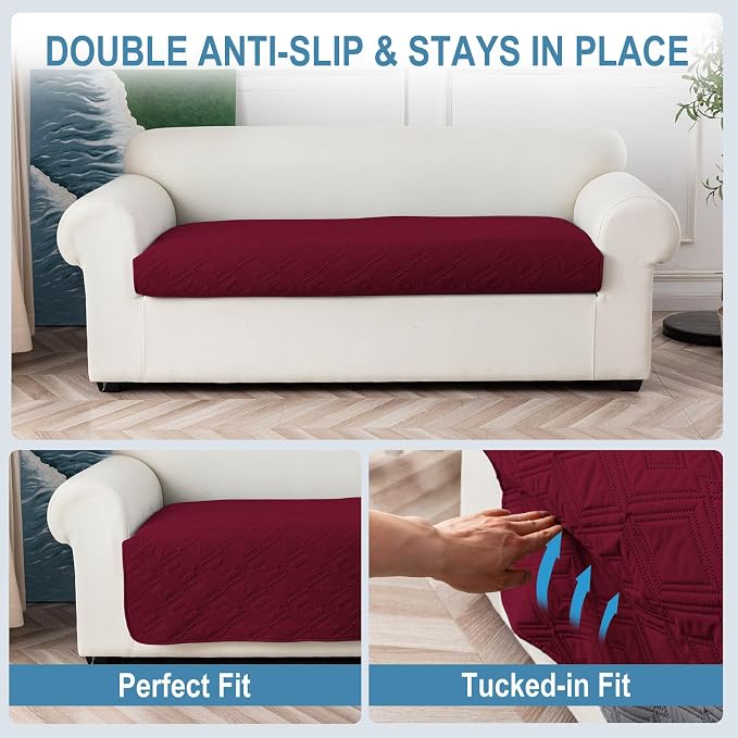Genina 100% Waterproof Couch Cover for 4 Cushion for Dogs, Anti-Slip Sofa Covers Washable Couch Covers for Sectional L Shape Furniture Cover, 1 Piece (Wine, Sofa X-Large) - Image 5