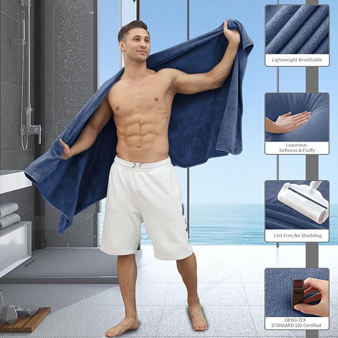 Extra Large Bath Sheet 4 Piece (35"x70")-Ultra Soft Oversized Bath Towel,Bath Sheet Towel Set for Bathroom Hotel,Highly Absorbent Quick Dry Shower Towel Set for Adults,Bathroom Towel-Navy Blue - Image 6