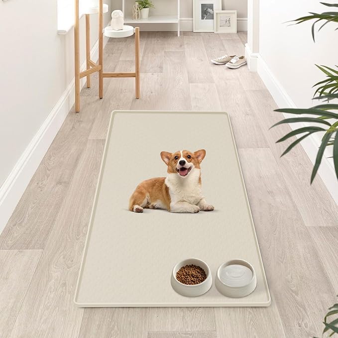 Dog Food Mat 51''x25.6'' Extra Large Dog Mat for Food and Water,Beige | Silicone Dog Bowl Mat with Raised Edge, Waterproof Non-Slip Pet Feeding Mat for Floors, fit for Dog Cat Bowls - Image 6