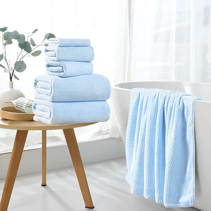 4 Piece Extra Large Bath Towel 35"x70" Oversized Bath Sheet Blue Bath Towel Set for Bathroom Ultra Soft Cozy Highly Absorbent Quick Dry Bathroom Towel for Spa Gym Hotel,Shower Towel for Daily Use - Image 4