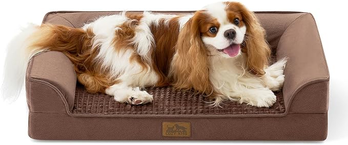 COZY KISS Orthopedic Dog Bed for Medium Size Dogs, Bolster Pet Couch with Waterproof Lining, Egg Crate Foam Sofa for Pets Up to 30 lbs, U-Shaped, 30x20x6.5 inch, Brown by COZYKISS